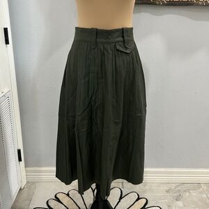 River Island Olive Green Faux Leather Midi Skirt Women's‎ Size 10